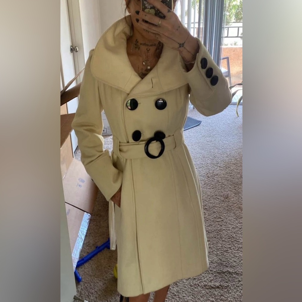 Guess Cream Trench Coat with Black Buttons